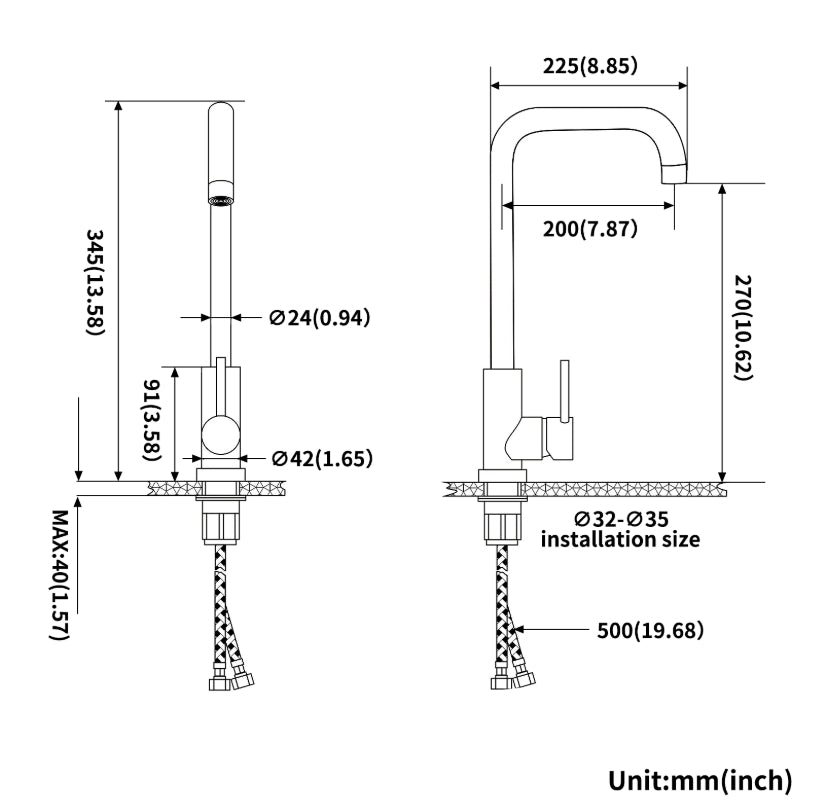 Mitigeur de cuisine moderne, robinet d'évier pivotant à 360°, design élégant en acier inoxydable, bec flexible avec aérateur amovible, finition argent brossé, modèle EU, marque AQUASTYLE