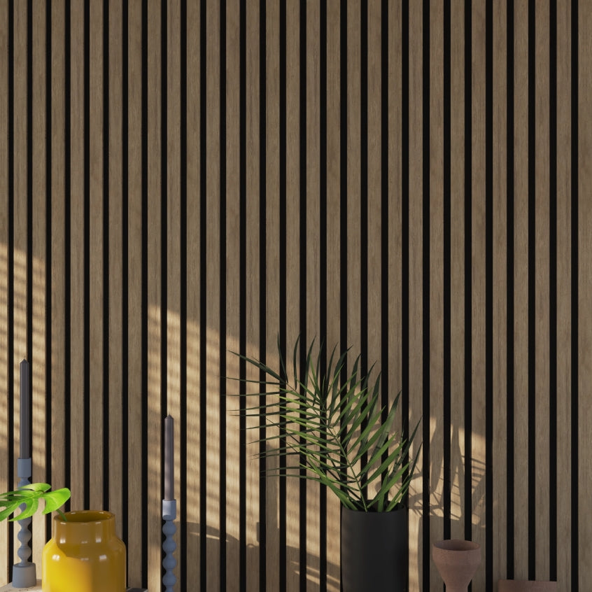 Panneau à tasseaux, finition chêne naturel avec fond noir - VARITENS - Dimensions : 260 x 30 cm