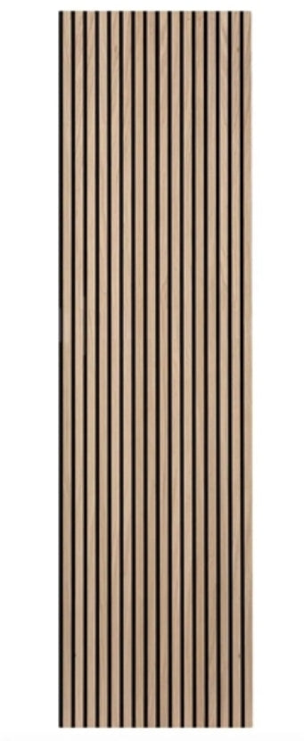 Panneau à tasseau acoustique, finition bois chêne naturel avec fond noir - Dimensions : 240 x 60 cm