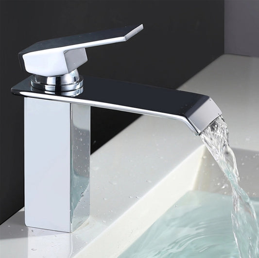 Robinet Salle de Bain Cascade Mitigeur Salle de Bain Chromé Robinet de Lavabo en Laiton Forme Carré Conception Classique