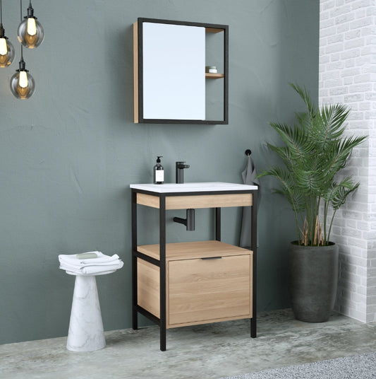 Meuble simple vasque, 1t l.60 x H.87.5 x P.48 cm, placage chêne