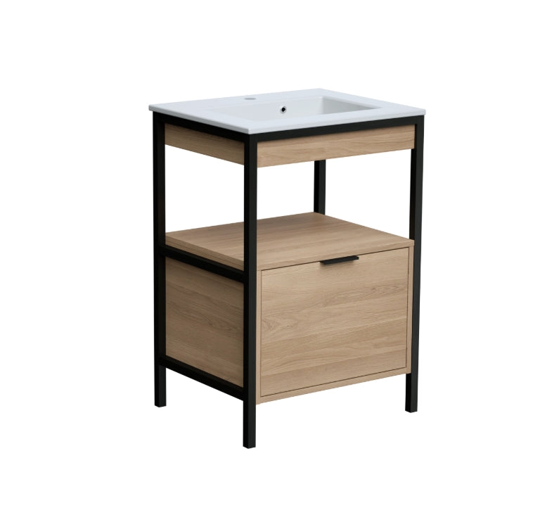 Meuble simple vasque, 1t l.60 x H.87.5 x P.48 cm, placage chêne