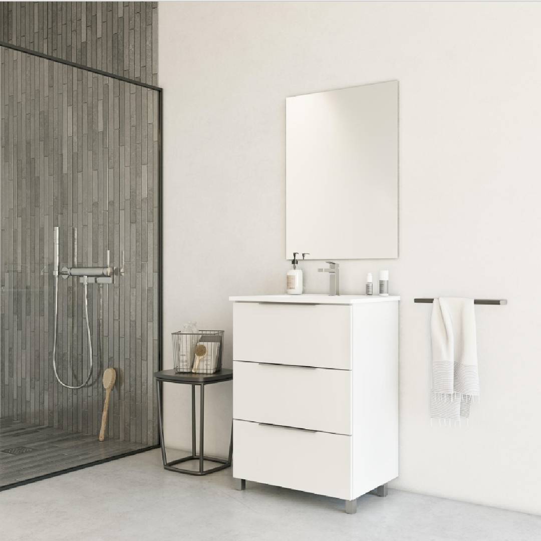 Meuble sous-vasque 3 tiroir L60 x H.79.2 x P.45 cm blanc brillant Essent