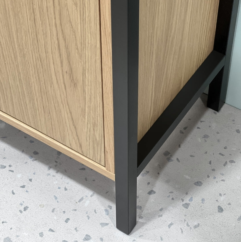 Meuble simple vasque, 1t l.90 x H.87.5 x P.48 cm, placage chêne, kasou