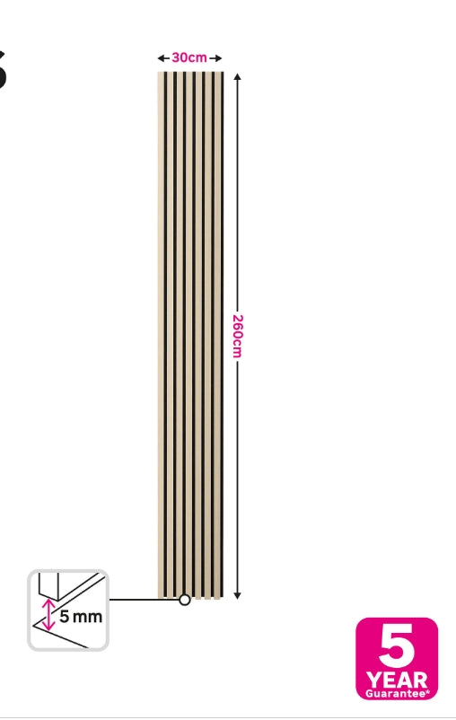 Panneau tasseaux finition chêne clair fond noir, 260X30cm