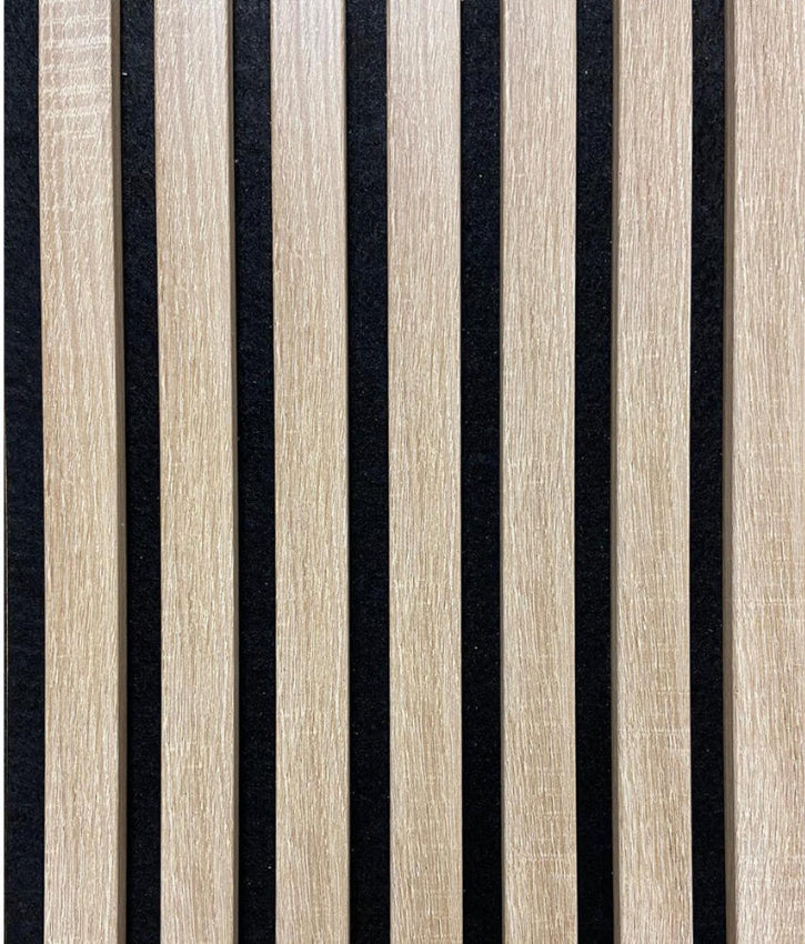 Panneaux tasseaux acoustiques tasseaux finition chêne clair fond noir 260X30X1.7cm