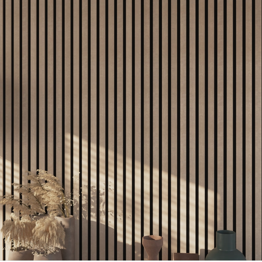 Panneau tasseaux finition chêne clair fond noir, 260X30cm