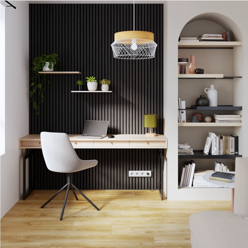 panneaux tasseaux finition chêne fond noir, 260X30cm