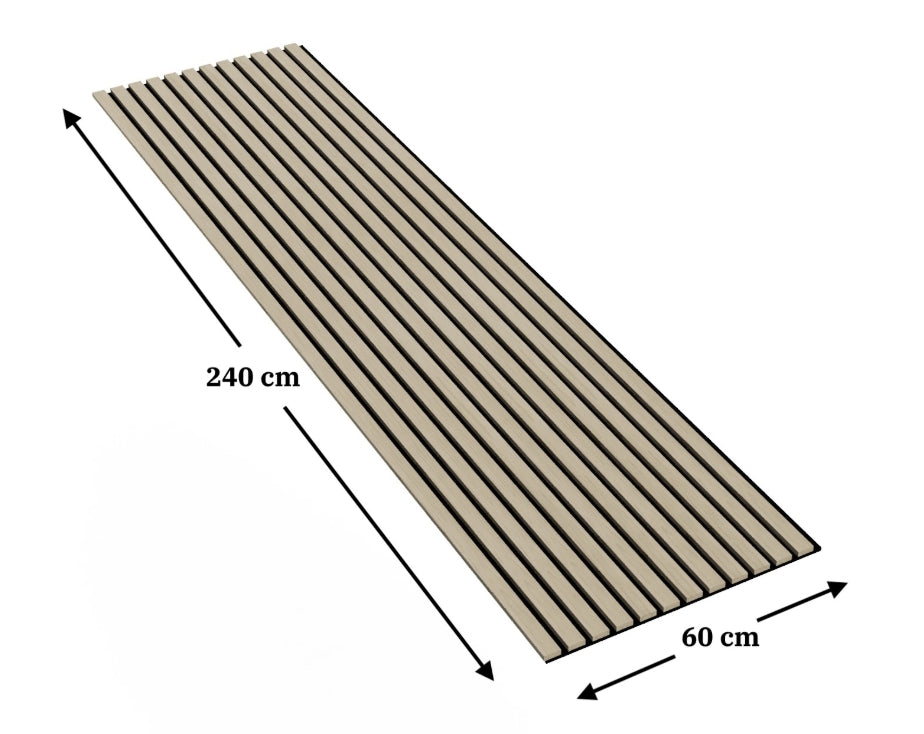 Lot de 2 panneaux à tasseau acoustique en bois - Finition chêne naturel avec support en feutre noir - Dimensions : 2400 x 600 mm - Lattes de 40 mm