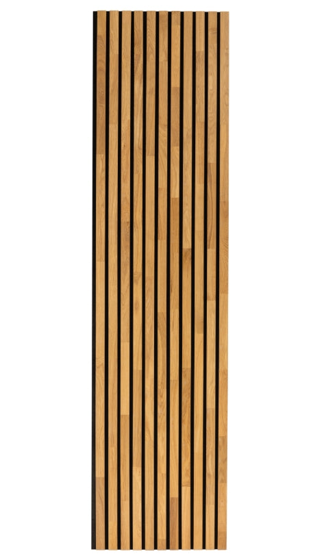 Lot de 2 panneaux à tasseau acoustique en bois - Finition chêne naturel avec support en feutre noir - Dimensions : 2400 x 600 mm - Lattes de 40 mm