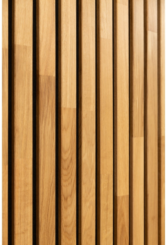 Lot de 2 panneaux à tasseau acoustique en bois - Finition chêne naturel avec support en feutre noir - Dimensions : 2400 x 600 mm - Lattes de 40 mm