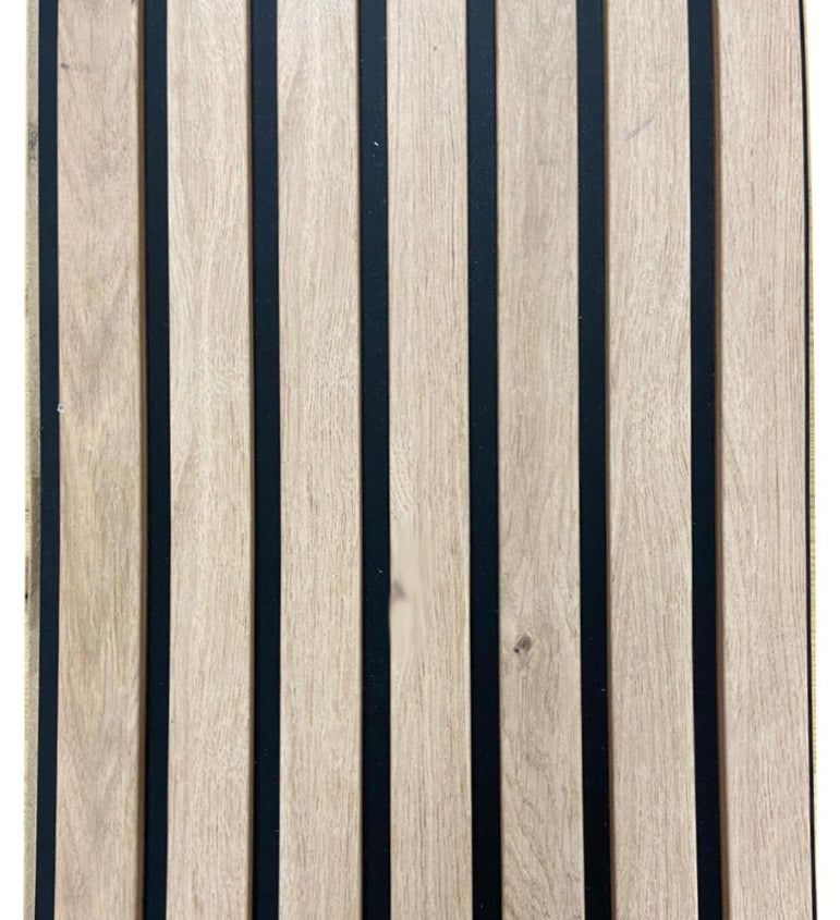 Lot de 2 panneaux MDF avec tasseaux, finition bois chêne naturel et fond noir - Dimensions : 250 x 28,7 x 2,0 cm