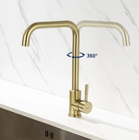 Mitigeur de cuisine moderne, robinet d'évier pivotant à 360°, design élégant en acier inoxydable, bec flexible avec aérateur amovible, finition argent brossé, modèle EU, marque AQUASTYLE