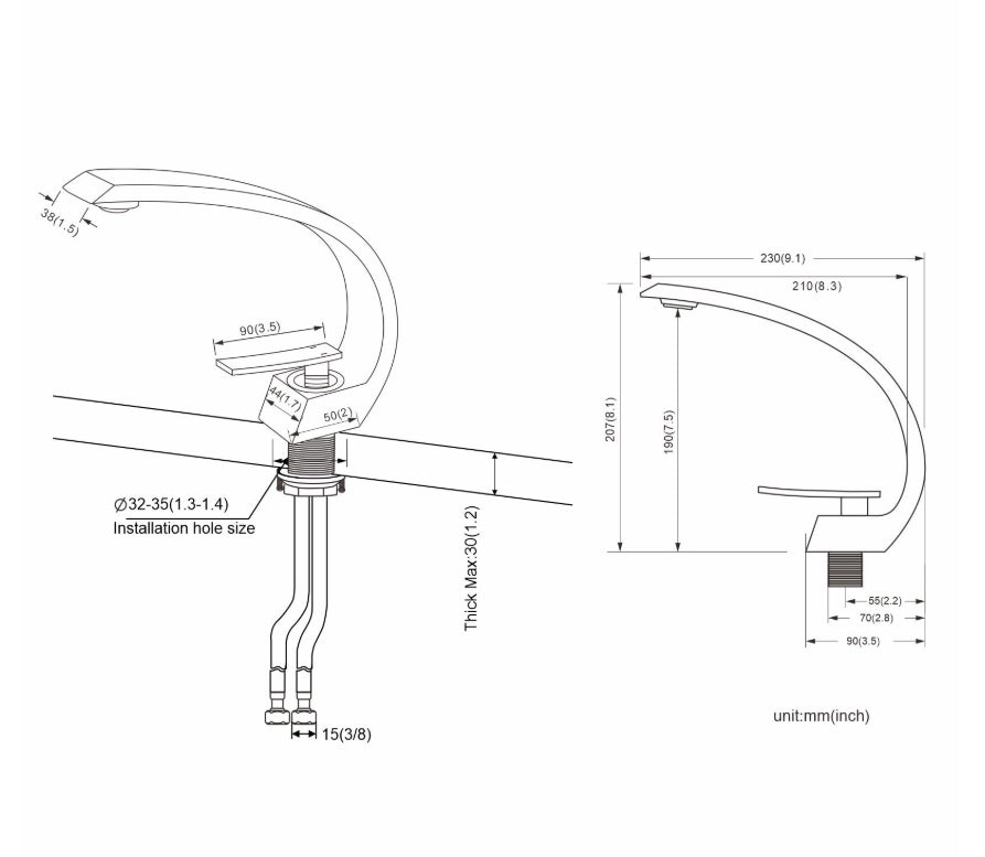 Robinet de lavabo cascade - Mitigeur en laiton chromé pour salle de bain