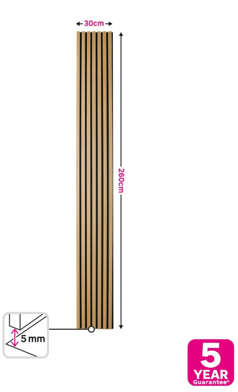 Panneau à tasseaux, finition chêne naturel avec fond noir - VARITENS - Dimensions : 260 x 30 cm