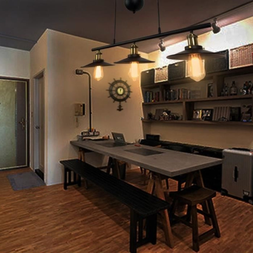 Lustre Suspension Industrielle à Poulie 3 Lampes – Plafonnier en Métal Fer pour Salon, Cuisine, Bar et Restaurant