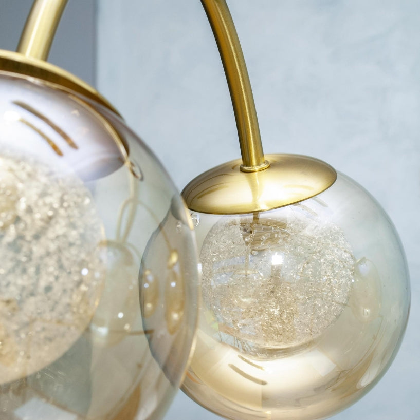 Lustre Suspension LED Moderne 8 Lampes – Design Bronze Doré avec Globes en Verre, Éclairage Élégant pour Salon, Cuisine et Restaurant – 230V