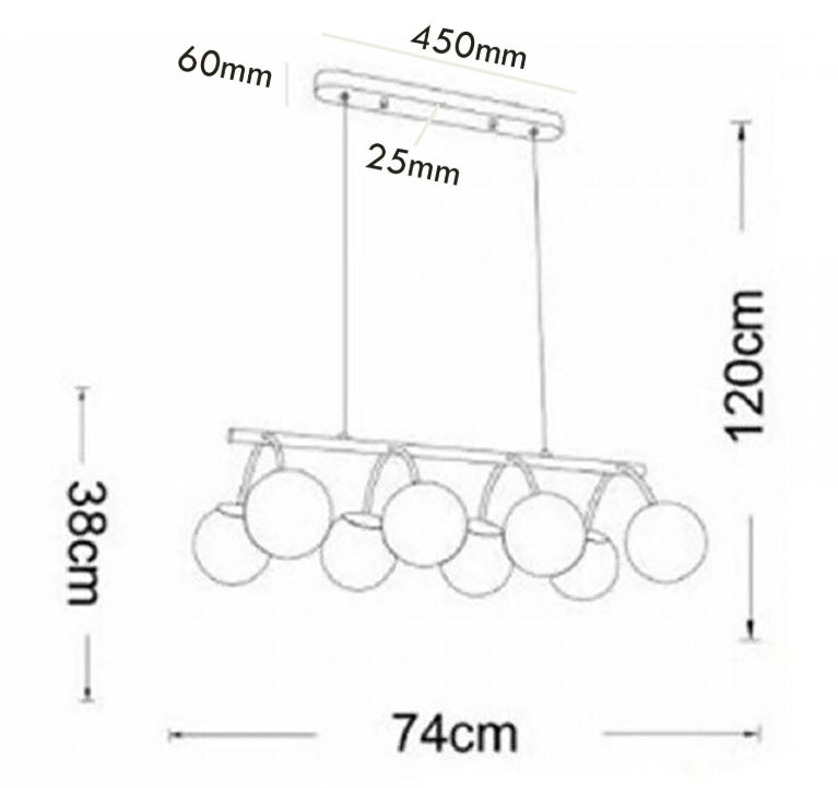 Lustre Suspension LED Moderne 8 Lampes – Design Bronze Doré avec Globes en Verre, Éclairage Élégant pour Salon, Cuisine et Restaurant – 230V