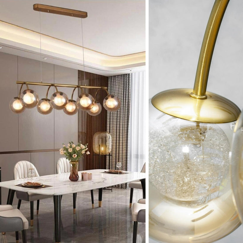 Lustre Suspension LED Moderne 8 Lampes – Design Bronze Doré avec Globes en Verre, Éclairage Élégant pour Salon, Cuisine et Restaurant – 230V