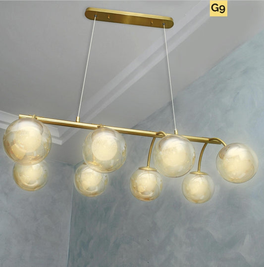 Lustre Suspension LED Moderne 8 Lampes – Design Bronze Doré avec Globes en Verre, Éclairage Élégant pour Salon, Cuisine et Restaurant – 230V