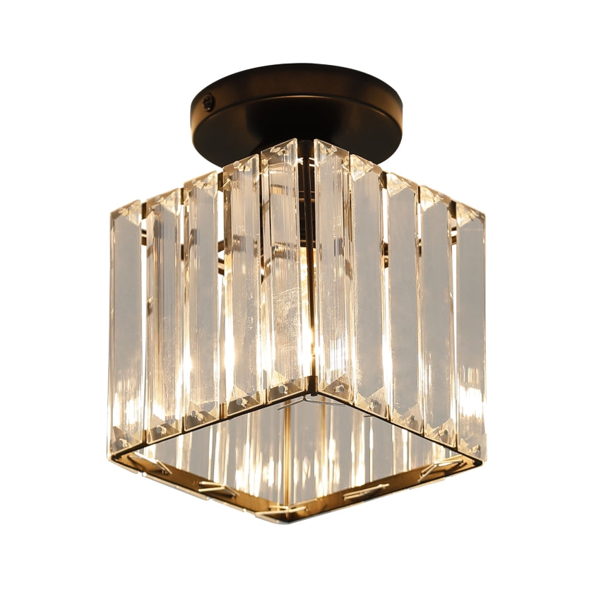 GOECO Lustre Mini Plafonnier en Cristal Moderne à LED, Idéal pour Couloir, Entrée, Restaurant, Bar, avec Douille E27 (Noir)
