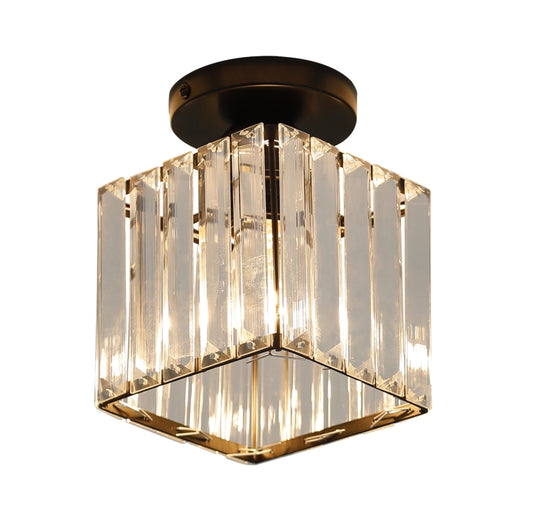 GOECO Lustre Mini Plafonnier en Cristal Moderne à LED, Idéal pour Couloir, Entrée, Restaurant, Bar, avec Douille E27 (Noir)