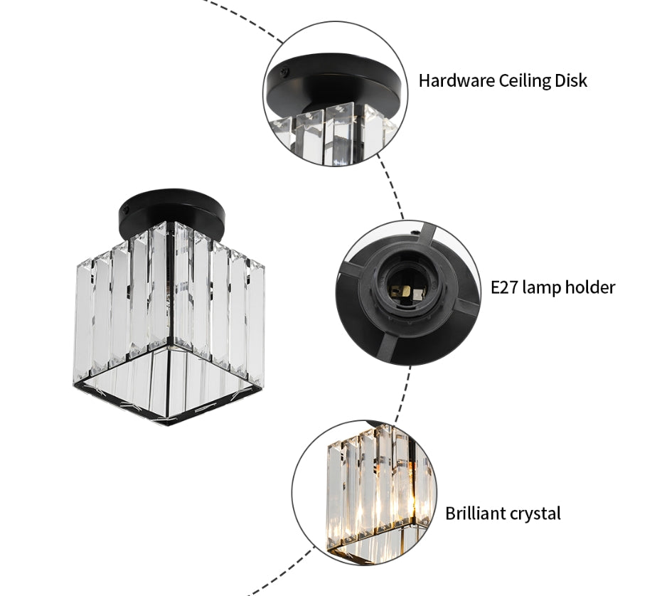 GOECO Lustre Mini Plafonnier en Cristal Moderne à LED, Idéal pour Couloir, Entrée, Restaurant, Bar, avec Douille E27 (Noir)