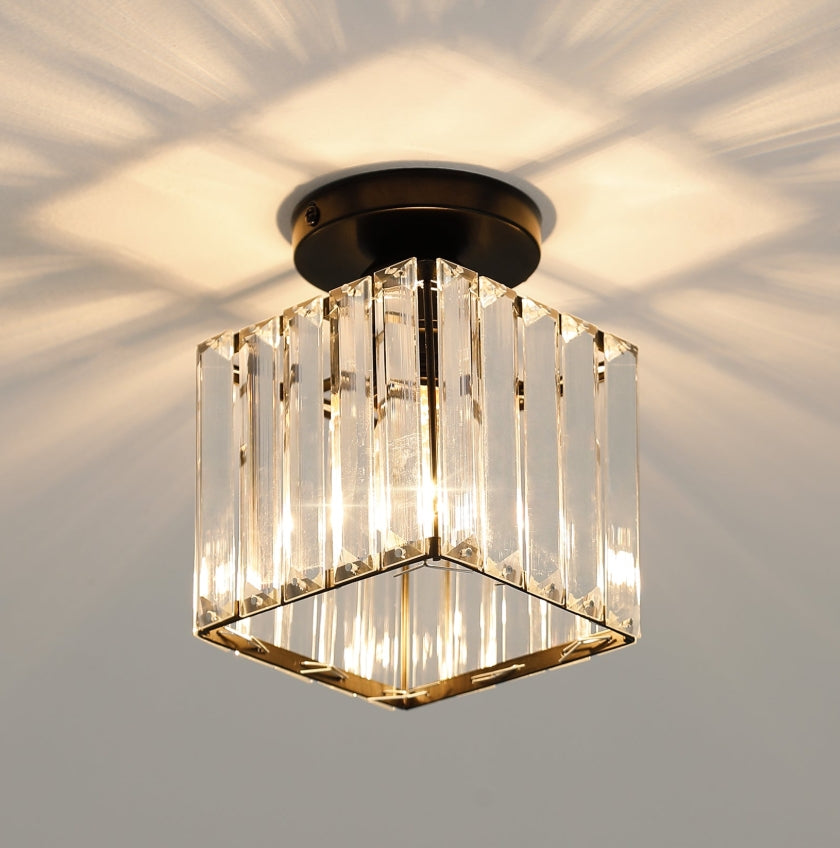 GOECO Lustre Mini Plafonnier en Cristal Moderne à LED, Idéal pour Couloir, Entrée, Restaurant, Bar, avec Douille E27 (Noir)