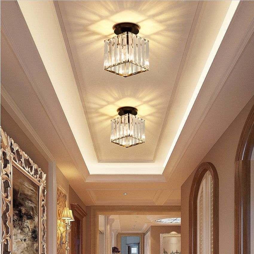 GOECO Lustre Mini Plafonnier en Cristal Moderne à LED, Idéal pour Couloir, Entrée, Restaurant, Bar, avec Douille E27 (Noir)