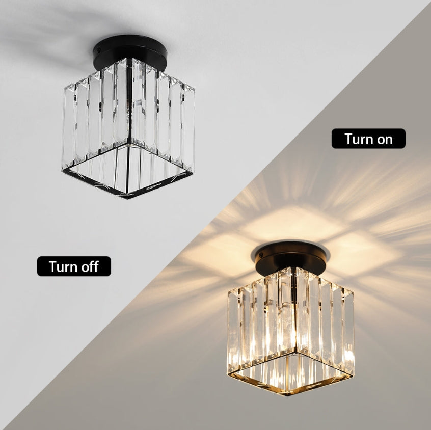 GOECO Lustre Mini Plafonnier en Cristal Moderne à LED, Idéal pour Couloir, Entrée, Restaurant, Bar, avec Douille E27 (Noir)