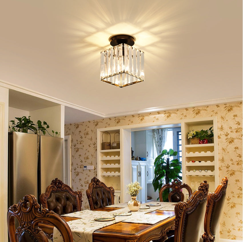 GOECO Lustre Mini Plafonnier en Cristal Moderne à LED, Idéal pour Couloir, Entrée, Restaurant, Bar, avec Douille E27 (Noir)