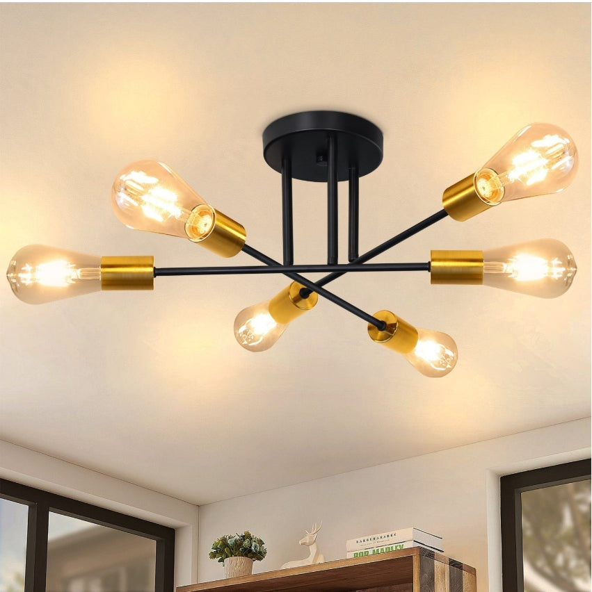 Plafonnier Industriel Vintage 6 Ampoules – Luminaire E27 Rétro pour Salon, Salle à Manger, Couloir, Restaurant, Hôtel, Café**