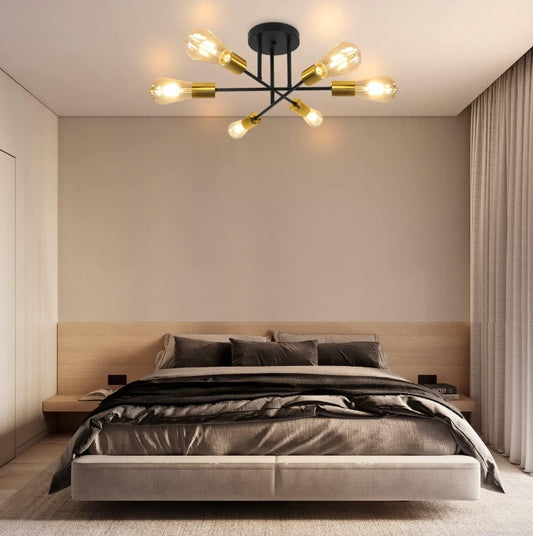 Plafonnier Industriel Vintage 6 Ampoules – Luminaire E27 Rétro pour Salon, Salle à Manger, Couloir, Restaurant, Hôtel, Café**