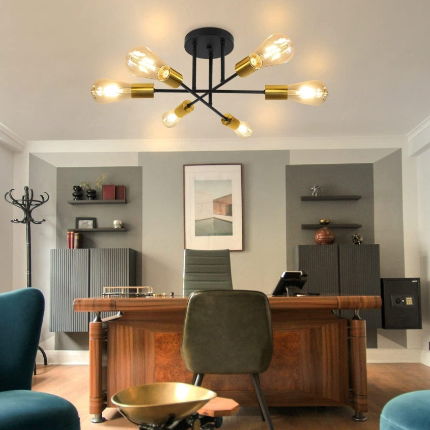 Plafonnier Industriel Vintage 6 Ampoules – Luminaire E27 Rétro pour Salon, Salle à Manger, Couloir, Restaurant, Hôtel, Café**