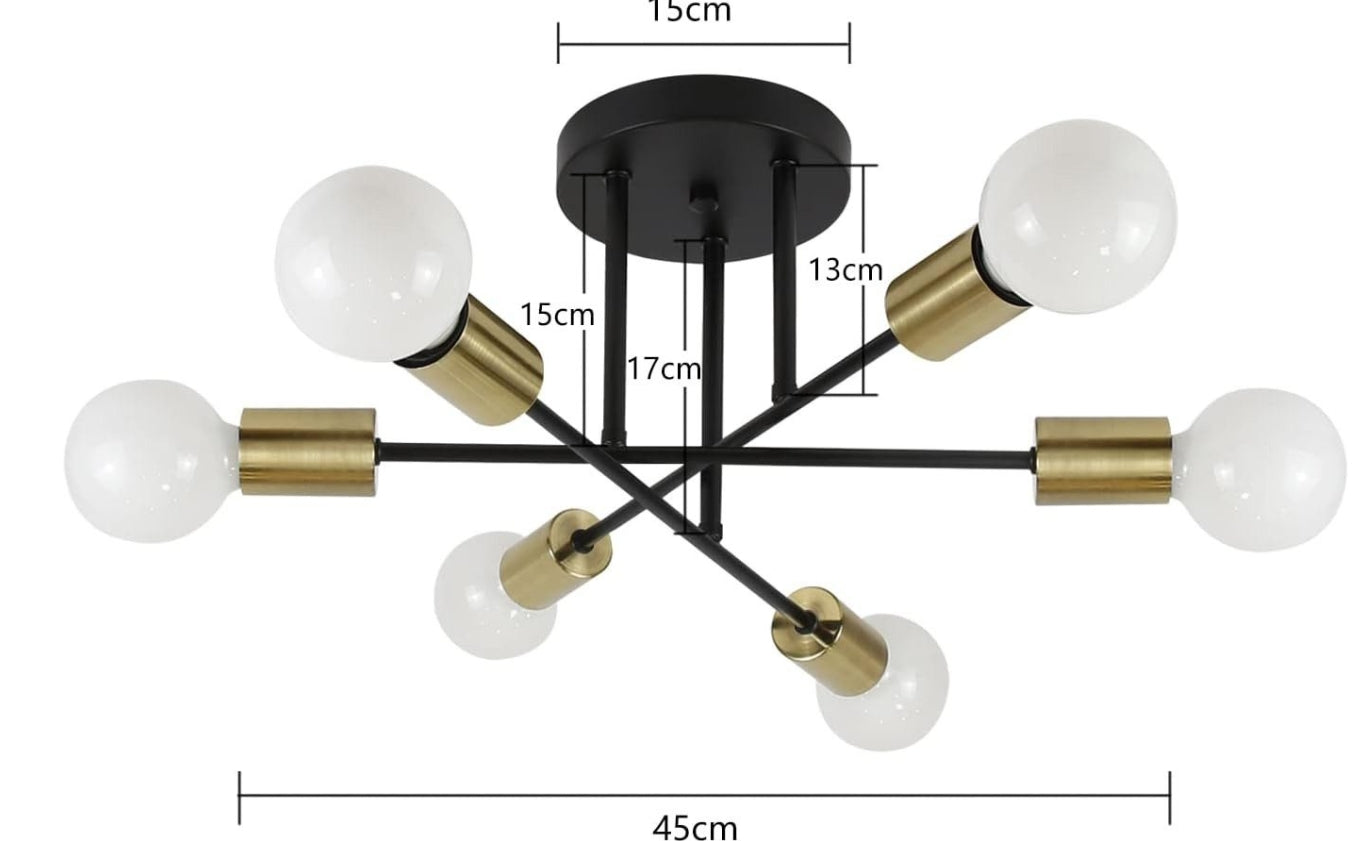 Plafonnier Industriel Vintage 6 Ampoules – Luminaire E27 Rétro pour Salon, Salle à Manger, Couloir, Restaurant, Hôtel, Café**
