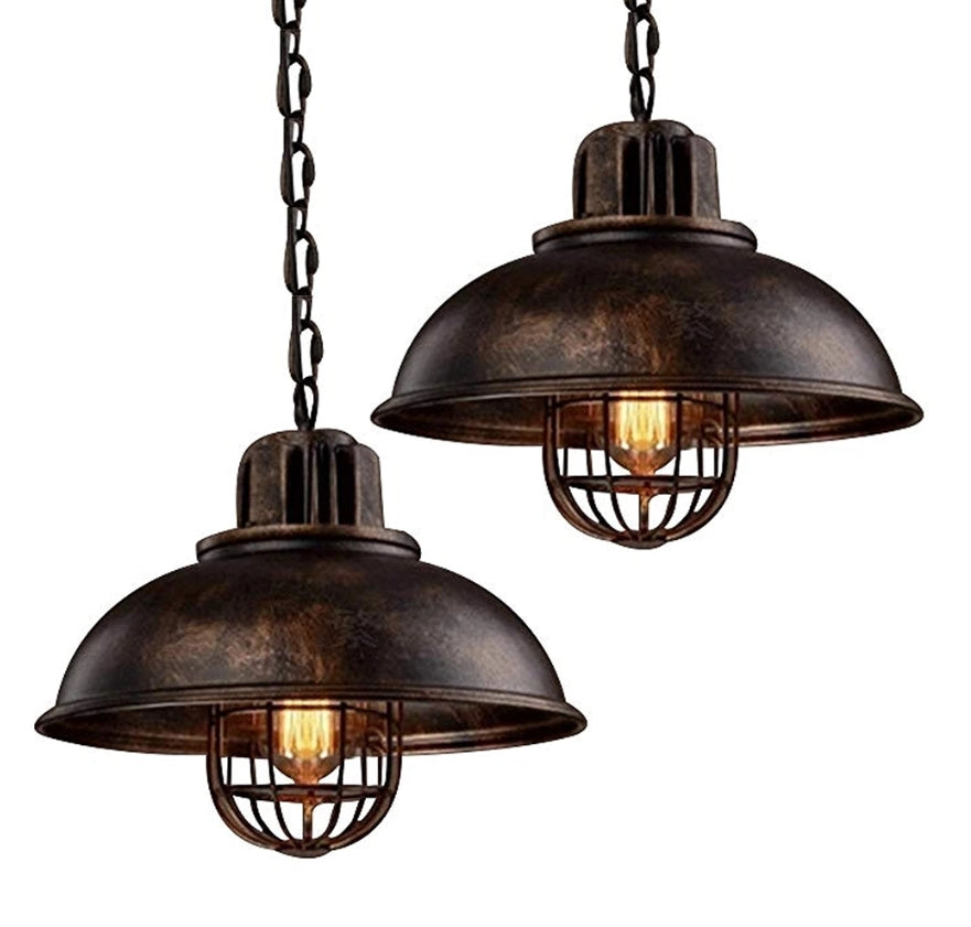 Lot de 2 Suspensions Industrielles 33 cm – Luminaire E27 Rétro avec Câble Réglable pour Salle à Manger, Salon, Restaurant, Café et Bar – Finition Rouille