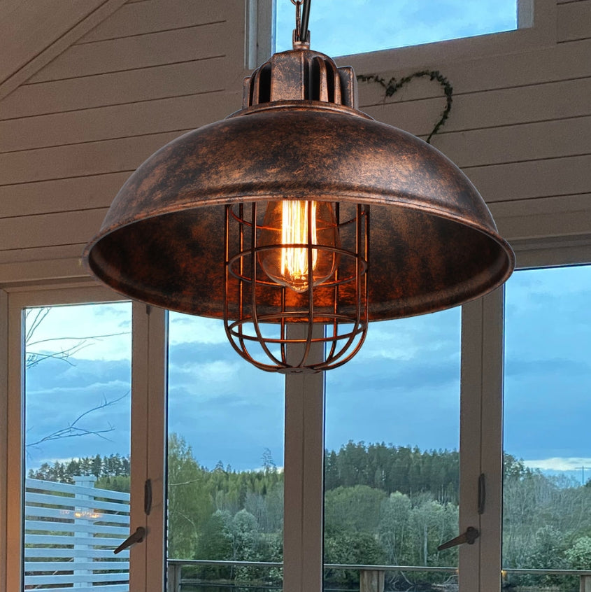 Lot de 2 Suspensions Industrielles 33 cm – Luminaire E27 Rétro avec Câble Réglable pour Salle à Manger, Salon, Restaurant, Café et Bar – Finition Rouille