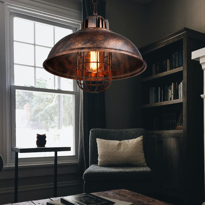 Lot de 2 Suspensions Industrielles 33 cm – Luminaire E27 Rétro avec Câble Réglable pour Salle à Manger, Salon, Restaurant, Café et Bar – Finition Rouille